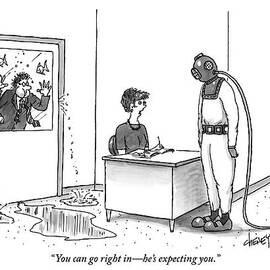A Receptionist Addresses A Man In Diving Gear by Tom Cheney