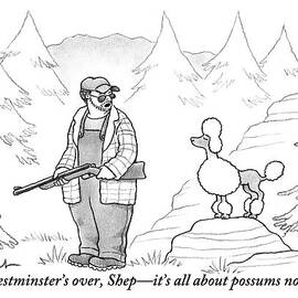 A Rough-looking Man Holding A Shotgun Speaks by David Borchart