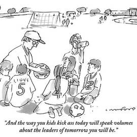 A Soccer Coach Gives His Team Of Kid Players by Michael Crawford