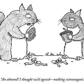 A Squirrel Couple Exchange Gifts Of An Acorn by Andrew Hamm