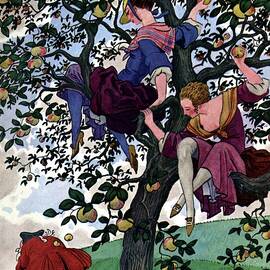 A Vanity Fair Cover Of Women Throwing Apples by Pierre Brissaud