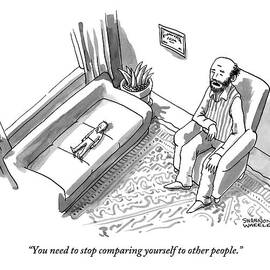 A Very Small Man Is Laying On A Regular-sized by Shannon Wheeler