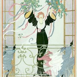 A Vogue Cover Of A Woman Above A Parade by Helen Dryden