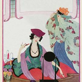 A Vogue Cover Of A Woman Applying Makeup by Helen Dryden