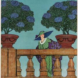 A Vogue Cover Of A Woman At A Balustrade by Wilson Karcher