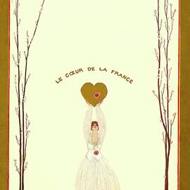 A Vogue Cover Of A Woman Holding A Gold Heart by Georges Lepape