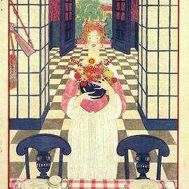 A Vogue Cover Of A Woman Holding Flowers by George Wolfe Plank