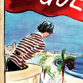 A Vogue Cover Of A Woman Leaning Over A Balcony by Carl Oscar August Erickson