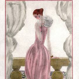 A Vogue Cover Of A Woman Wearing A Pink Dress by Georges Lepape
