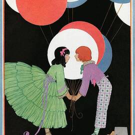 A Vogue Cover Of Children Holding Balloons by Helen Dryden