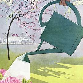 A Watering Can Above Pink Roses by Andre E Marty