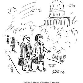 A Woman And Man Speak As They Walk by David Sipress