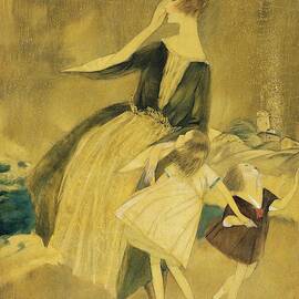 A Woman And Two Little Girls Walking by Henry R Sutter