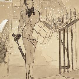 A Woman Carrying A Gift In The Snow Wearing by Carl Oscar August Erickson