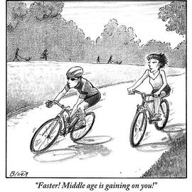 A Woman Casually Riding A Bicycle Addresses A Man by Harry Bliss