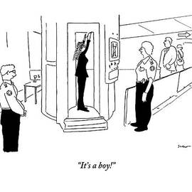 A Woman Hold Her Arms Up To Get An X-ray In An by Michael Shaw