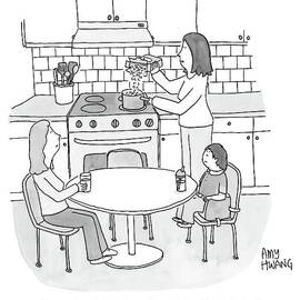 A Woman Is Pouring Pasta Into A Pot Of Boiling by Amy Hwang