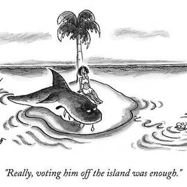 A Woman Is Seen On A Deserted Island With A Shark by Frank Cotham