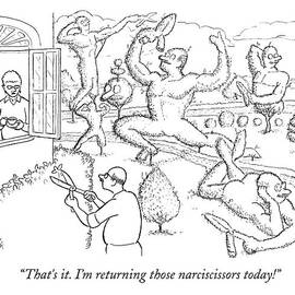 A Woman Is Seen Speaking To A Man Who Is Pruning by Paul Noth