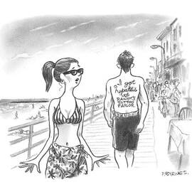 A Woman Passes A Man On The Boardwalk. Tattooed by Pat Byrnes