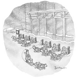 A Woman Rents A Dog Sled Out Of A Row Of Kiosks by David Borchart