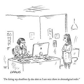 A Woman Sits At A Desk With A Large Computer by David Sipress