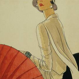 A Woman Sitting Wearing A White Jacket And Pearl by Porter Woodruff