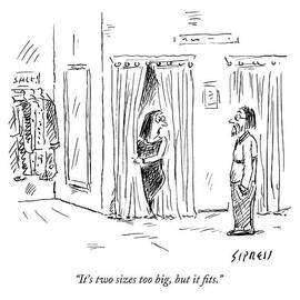 A Woman Speaks To Her Husband While Peering by David Sipress