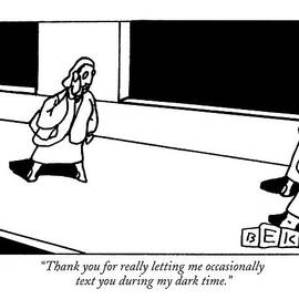 A Woman Walks Down The Street While Talking by Bruce Eric Kaplan