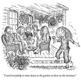 A Woman With A Glass Of Wine Is Standing by Edward Koren