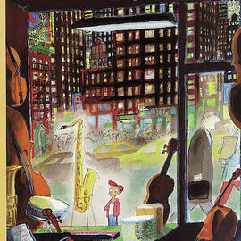 A Young Boy Admires A Saxophone by Jean-Jacques Sempe