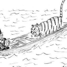 Abraham Lincoln With Tiger In Boat by David Sipress