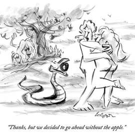 Adam And Eve Embrace In The Garden Of Eden by Lee Lorenz