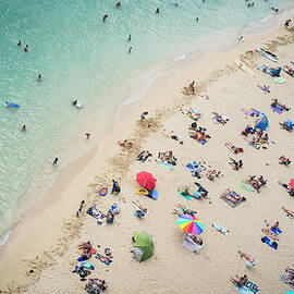 Aerial View Of Tourists On Beach by Alberto Guglielmi