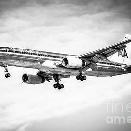 Amercian Airlines 757 Airplane in Black and White by Paul Velgos