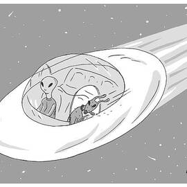 An Alien Cruises Through Space In A Flying Saucer by Kim Warp