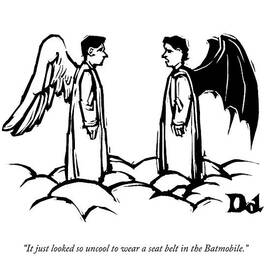 An Angel With Bat Wings Speaks To An Angel by Drew Dernavich