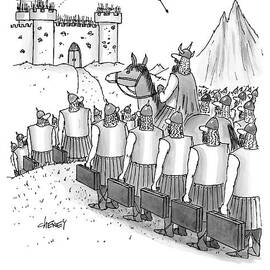 An Army Of Vikings Hold Briefcases by Tom Cheney