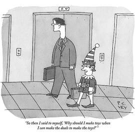 An Elf Carrying Briefcase Says To The Man by Peter C. Vey