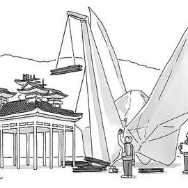 An Enormous Origami Crane Lifts Wood by Charlie Hankin