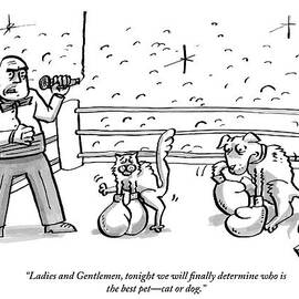 Announcer Speaks Into A Microphone While A Cat by Farley Katz