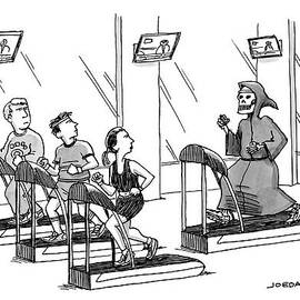 At A Gym, Death Runs On A Treadmill Behind Three by Joe Dator