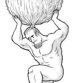 Atlas Holds Up His Hair In A Huge Balled Up Bun by David Borchart