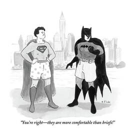 Batman And Superman Stand In Boxers by Emily Flake