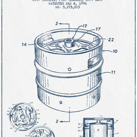 Beer Keg Patent Drawing -  Blue Ink by Aged Pixel
