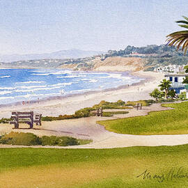 Bench at Powerhouse Beach Del Mar by Mary Helmreich
