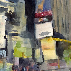 Billboards Times Square at Night Watercolor Painting of NYC by Beverly Brown