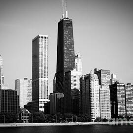 Black and White Chicago Skyline with Hancock Building by Paul Velgos