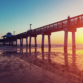 Boardwalk At Sunset While The Sun by Moreiso
