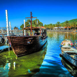 Boats at Kibbutz on Sea Galilee by David Morefield